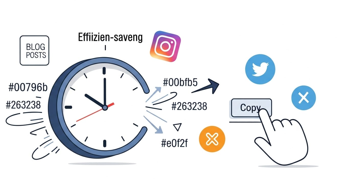 해시태그 자동 변환 도구를 통해 블로그, 인스타그램 등 여러 소셜 미디어 플랫폼에서 시간을 절약하고 효율성을 높이는 모습을 상징하는 이미지.